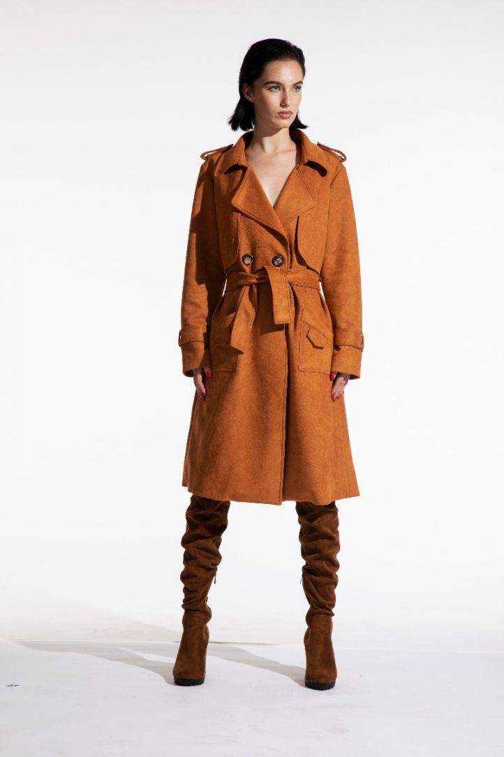 faux suede trench coat
