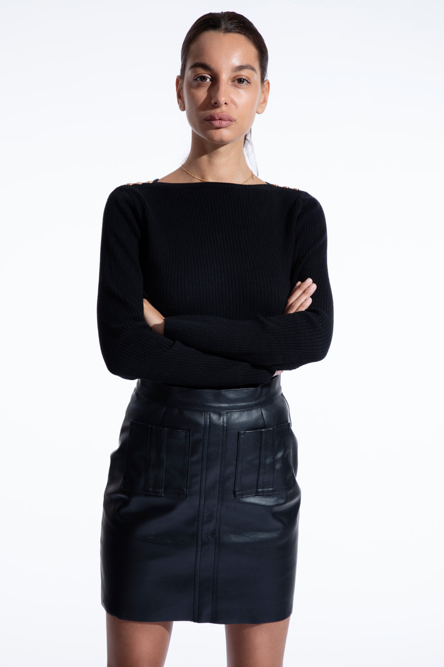 Black faux leather pocket skirt