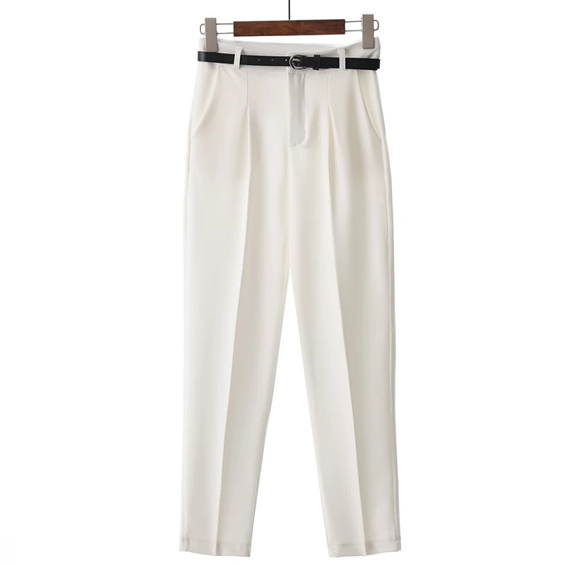 High waisted white trousers