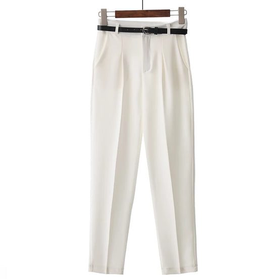 High waisted white trousers