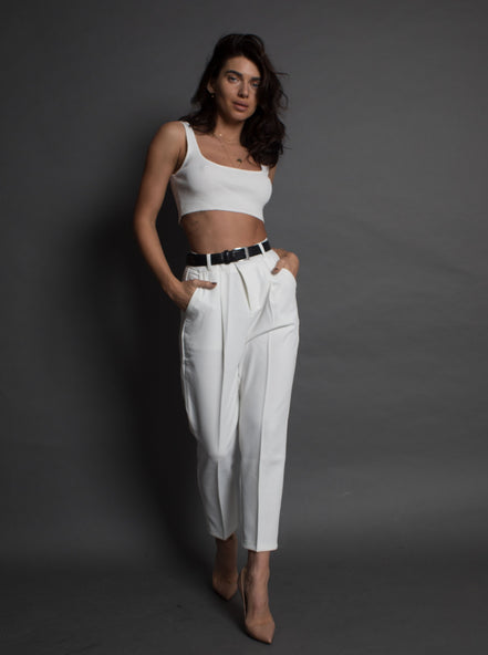High waisted white trousers