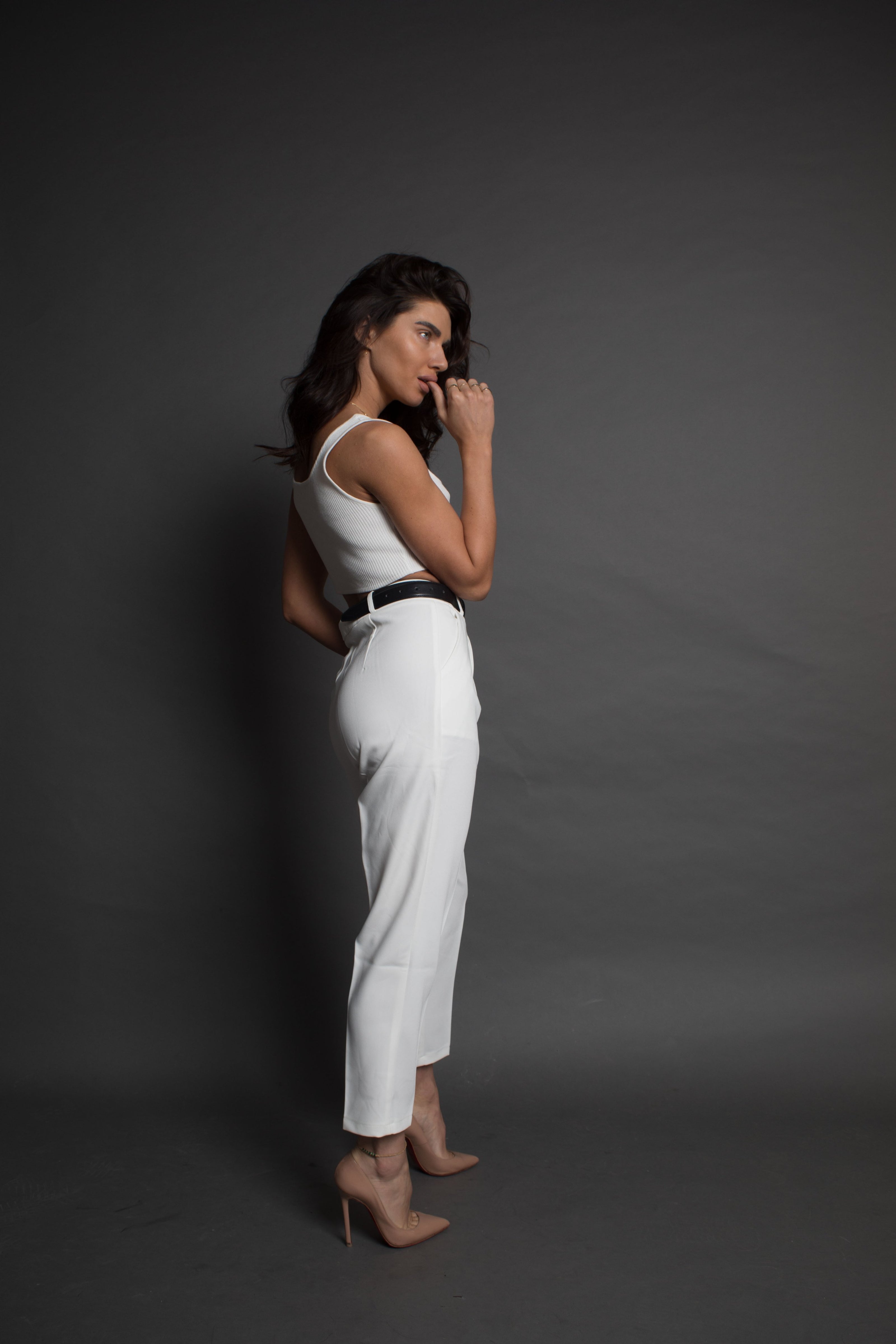 High waisted white trousers