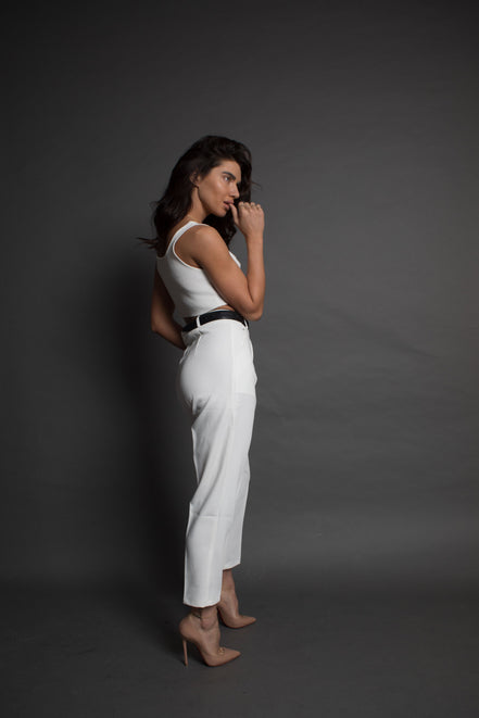 High waisted white trousers