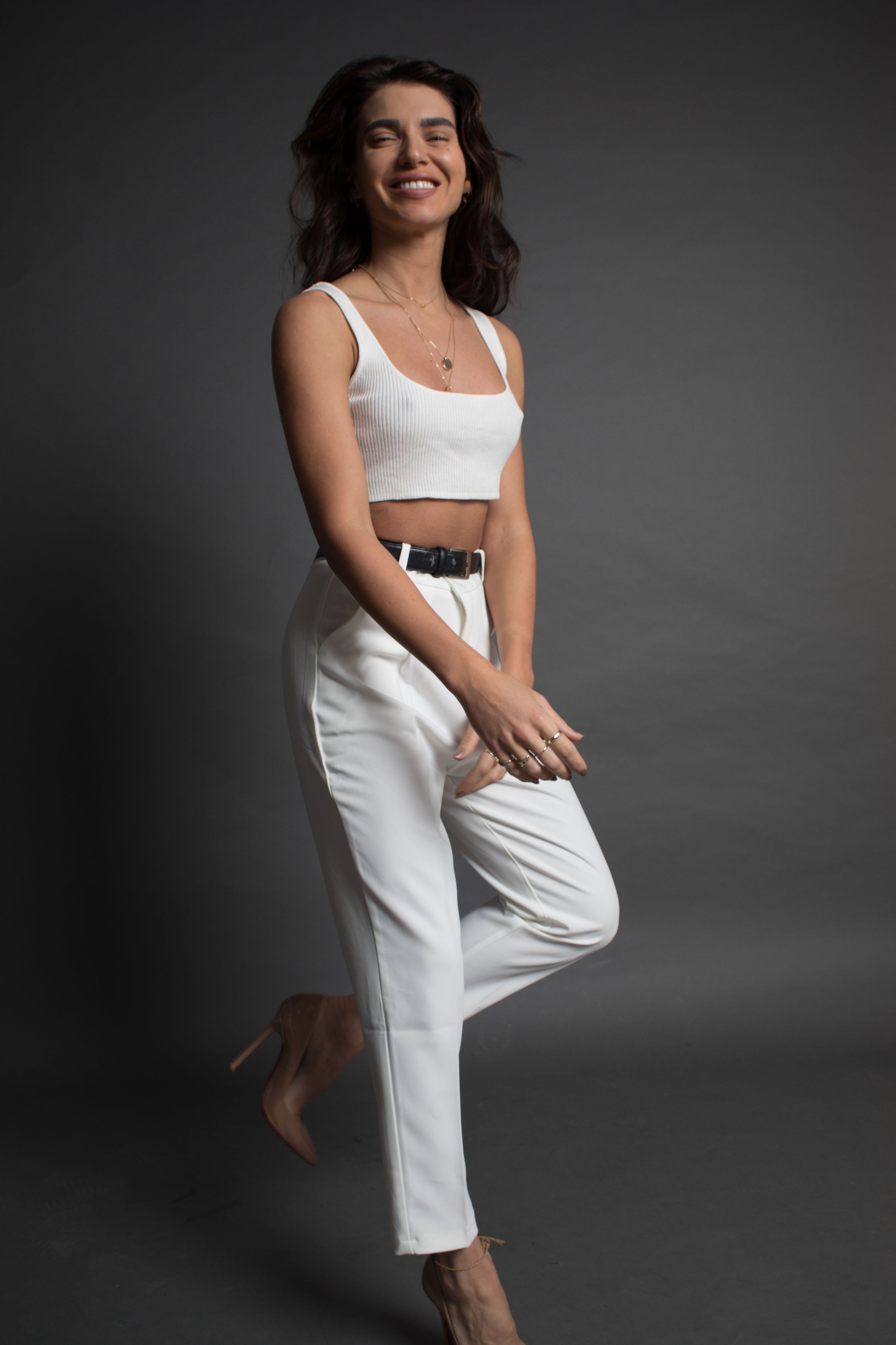 High waisted white trousers