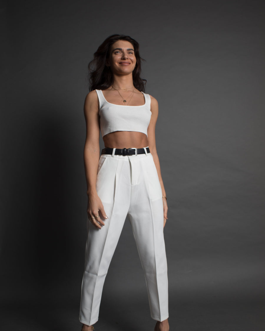 High waisted white trousers