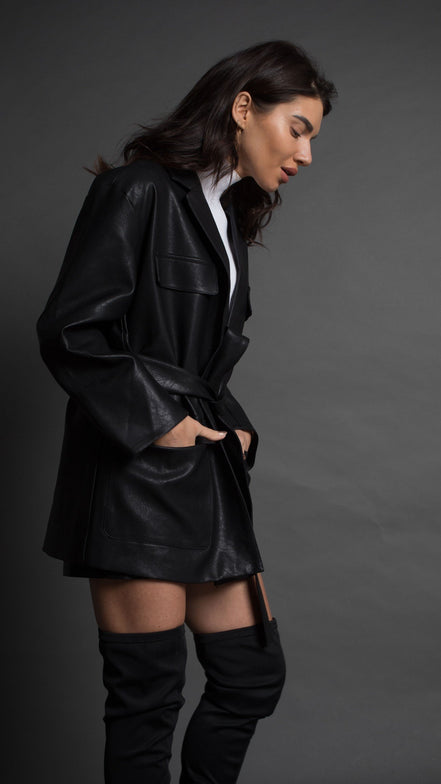 Black vegan leather coat