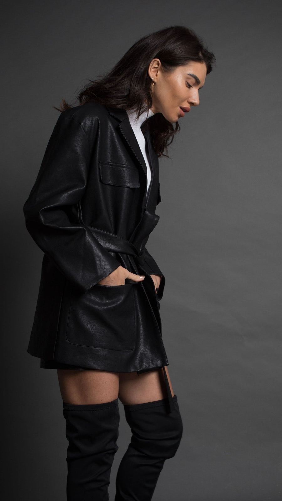 Black vegan leather coat