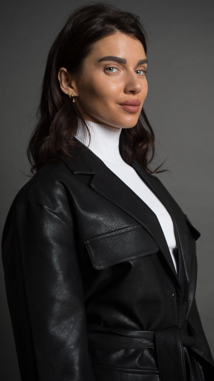 Black vegan leather coat