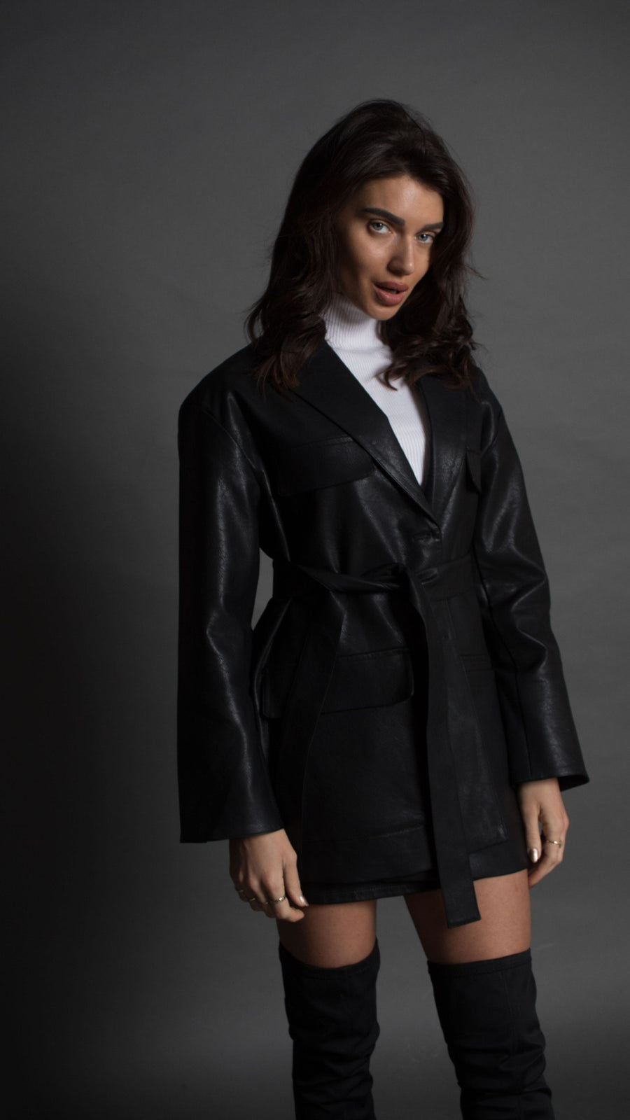 Black vegan leather coat