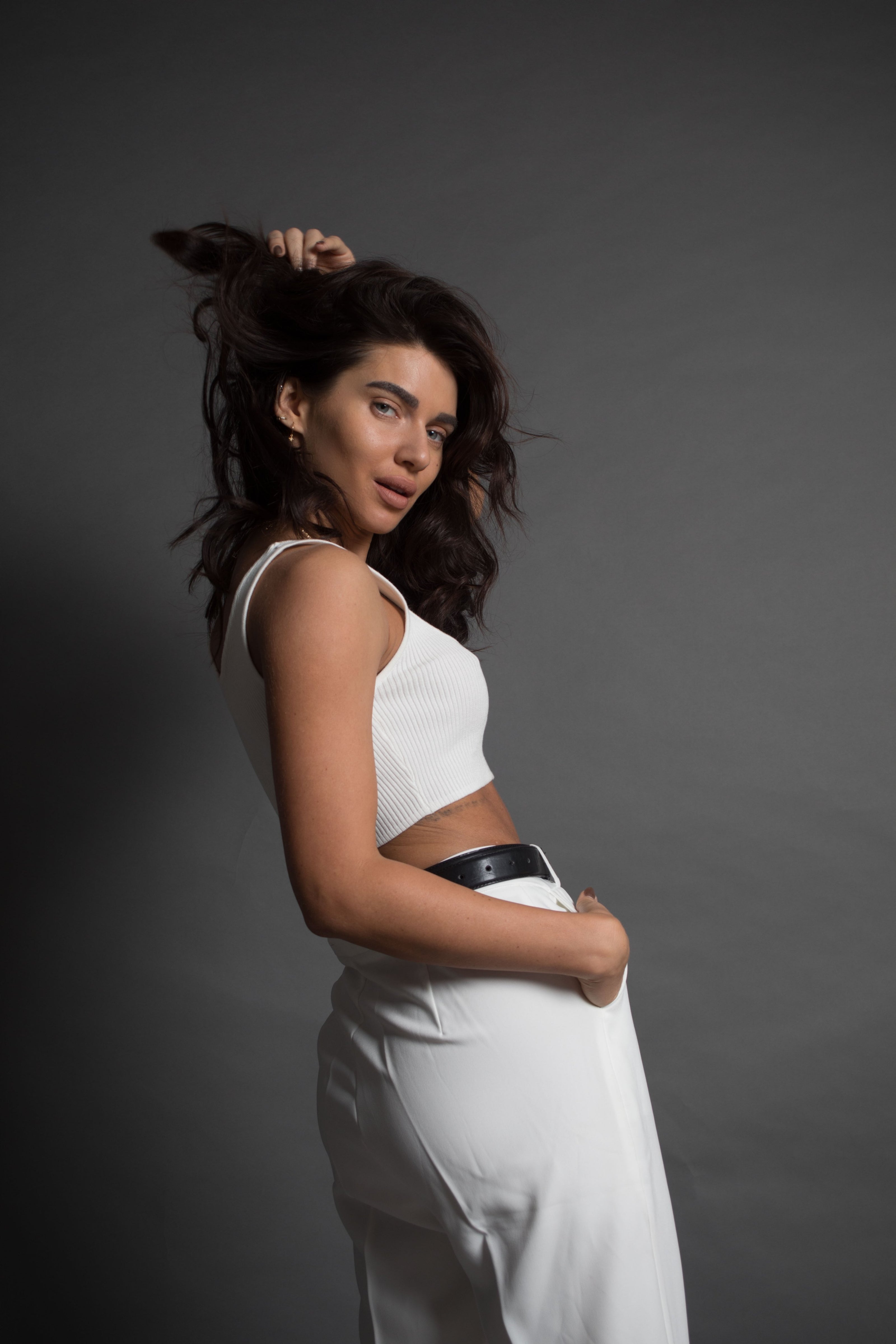 High waisted white trousers