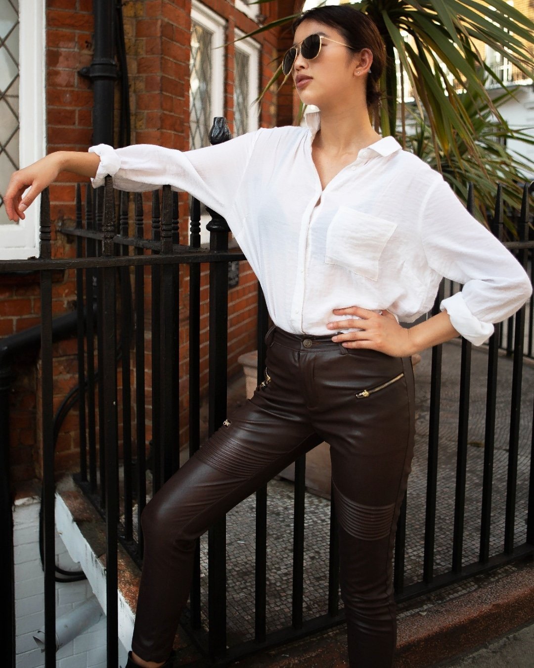 brown faux leather pants
