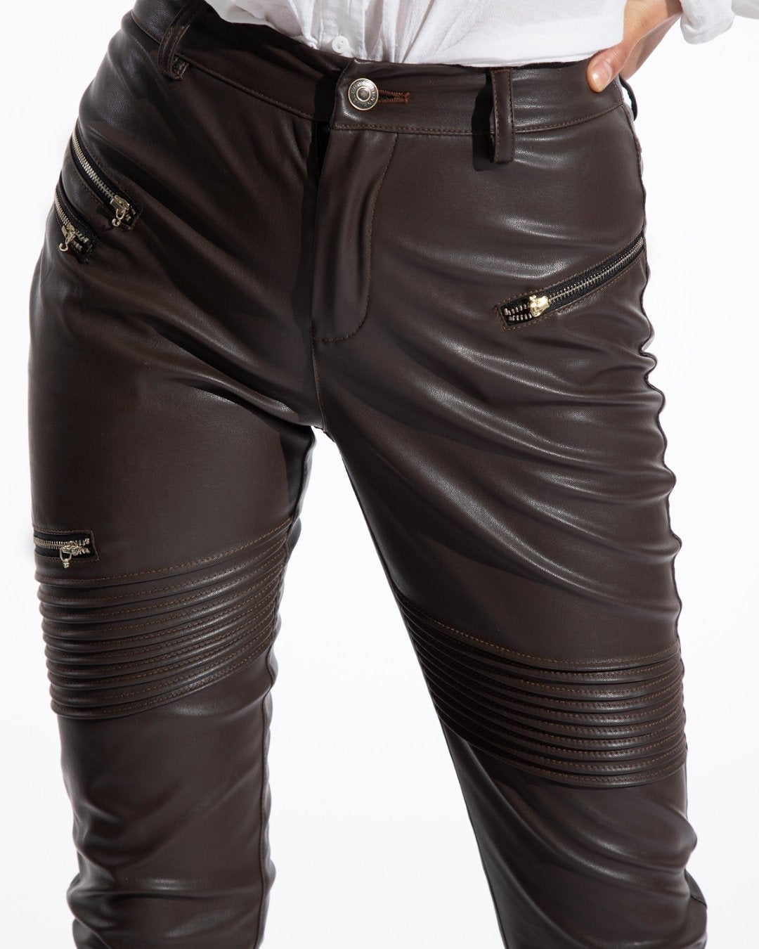 brown faux leather pants
