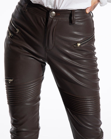 brown faux leather pants