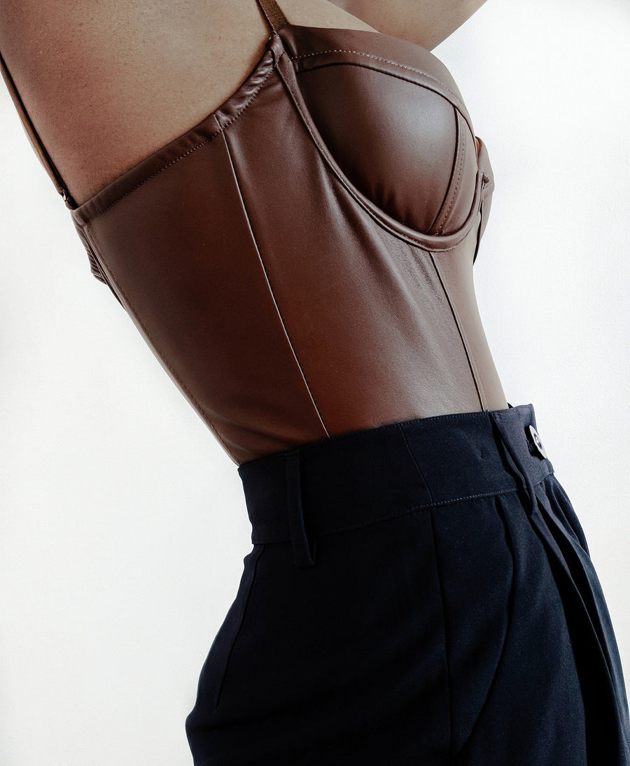 Brown faux leather Bodysuit
