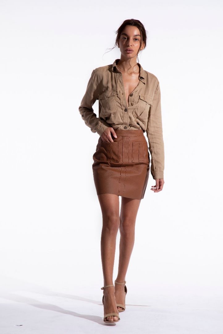 Brown faux leather pocket skirt