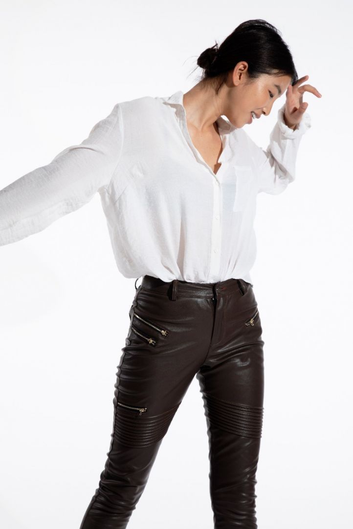 Brown faux leather pants