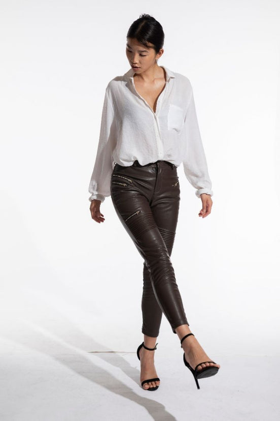 Brown faux leather pants