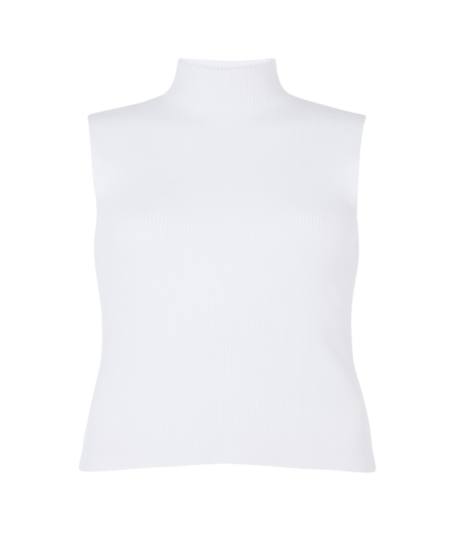 White sleeveless turtleneck