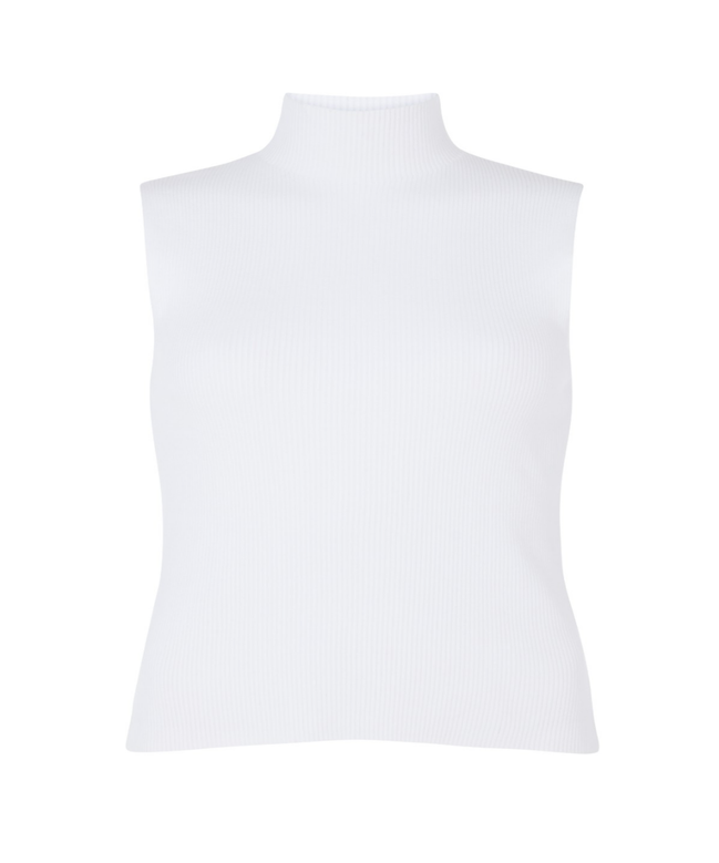 White sleeveless turtleneck