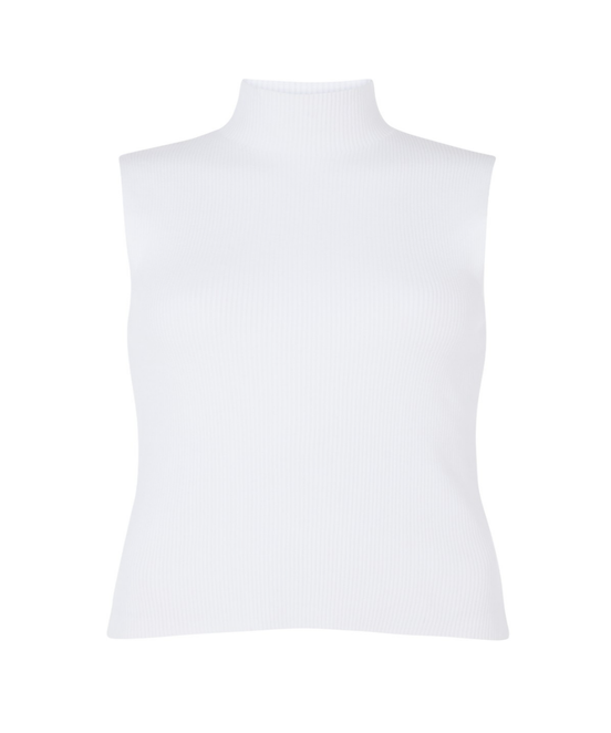 White sleeveless turtleneck